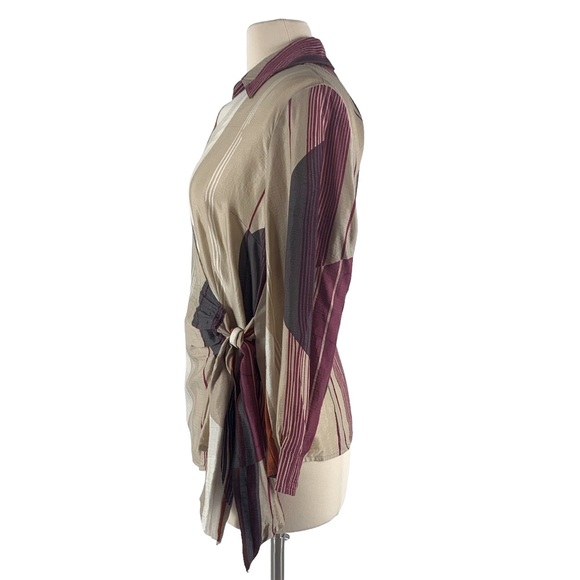 NIC & ZOE Geometric Tan, Pink, Rust, Gray & Cream Wrap Blouse Sz L - Picture 3 of 7